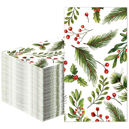 50 Count Christmas Berry Napkins 3-Ply Paper Party Guest Hand Towels 7.9 x 4.3 in Folded