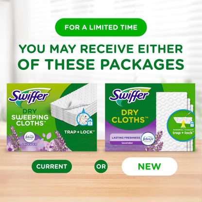 Swiffer Sweep + Mop, Dry Pads Refill, Floor Cleaner for Dirt, Dust, Hair, Cleaning Cloths for Mopping Home, Bathroom, Kitchen, Dust Mop, Floor Duster, Lavender, 52ct