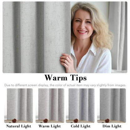 H.VERSAILTEX Linen Curtains 100% Blackout Curtains for Bedroom 90 inch Long Full Light Blocking Nature Linen Blended Window Curtains for Living Room Nickel Grommet (2 Panels, Glacier Gray)