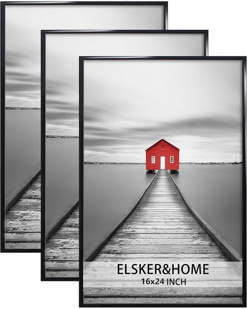 ELSKER&HOME 16x24 Black Poster Frame Set - Sturdy, Scratch-Proof Design for Horizontal or Vertical Mounting