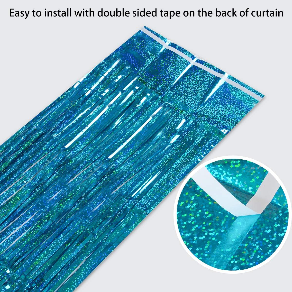 Melsan Foil Fringe Curtains - 3 Pack Tinsel Backdrop for Birthday, Baby Shower & Graduation - Teal 3.2 x 8.2 ft