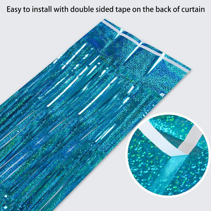 Melsan Foil Fringe Curtains - 3 Pack Tinsel Backdrop for Birthday, Baby Shower & Graduation - Teal 3.2 x 8.2 ft