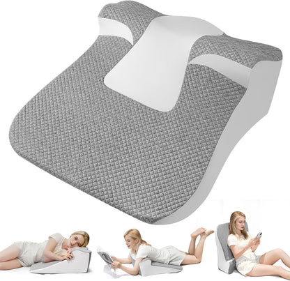 Skiennix Bed Wedge Pillow - Ergonomic Memory Foam Support for Sleep Apnea & Reading | Grey