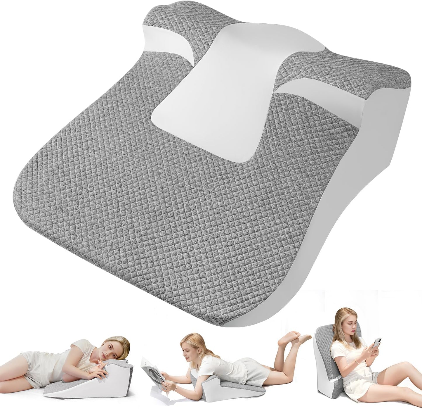 Skiennix Bed Wedge Pillow - Ergonomic Memory Foam Support for Sleep Apnea & Reading | Grey