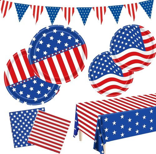 American Flag Party Supplies - Patriotic Paper Plates & Napkins Set for 25 Guests | 4th of July Decor