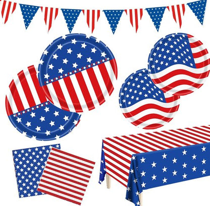 American Flag Party Supplies - Patriotic Paper Plates & Napkins Set for 25 Guests | 4th of July Decor