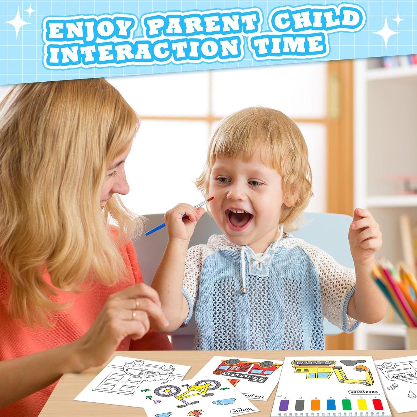 SOCOLER Watercolor Painting Kit - Mess-Free Traffic Theme Coloring Books for Toddlers Ages 1-8