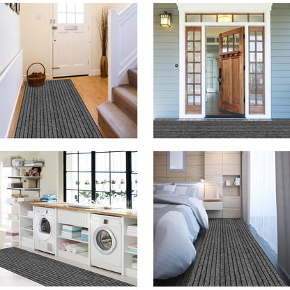 Runner Rug 2' x 6' Outdoor/Indoor, Rug with Natural Rubber Backing Non Slip for Hallway, Kitchen, Patio, Laundry, RV, Entryway, Garage, Bathroom, Area Rug Carpet, Grey Strip, Custom Size