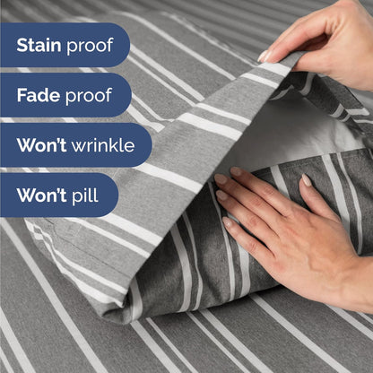 Skiennix Twin Size 3-Piece Sheet Set - Comfy, Breathable & Cooling Bedding - Deep Pockets, Soft, Wrinkle-Free - Grey Stripes