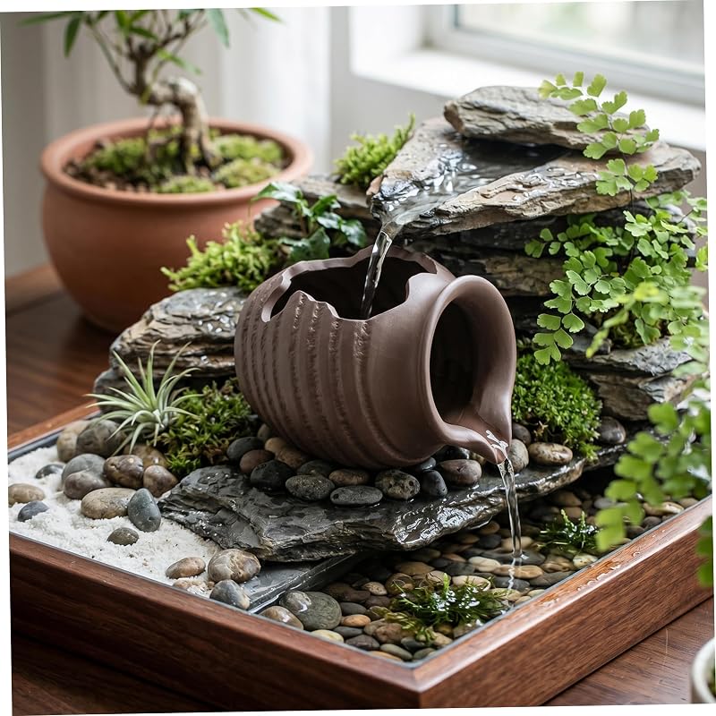 Fountain Spitter Tabletop Ceramic Fountain Pot - Brown, 5 Inch Indoor/Outdoor