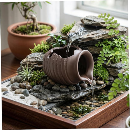 Fountain Spitter Tabletop Ceramic Fountain Pot - Brown, 5 Inch Indoor/Outdoor