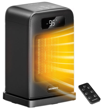 MORENTO Space Heater, 70° Oscillation, LED Display, 12H Timer, Thermostat, Overheat Protection, ECO, Small Space Heaters for Indoor Use, 1500W Ceramic, Heater for Bedroom, Office, Home (Black, 1 Pack)
