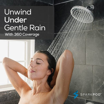 SparkPod Shower Head - High Pressure Rain - Premium Quality Luxury Design - Easy Clean Adjustable Replacement for Your Bathroom Shower Heads (Luxury Polished Chrome, 8 Inch Round)