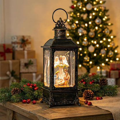 VISFLAIR Christmas Snow Globe - Lighted Angel & Nativity Scene | Musical Water Lantern, Battery or USB Powered Holiday Decor