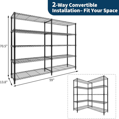 Regine Switzerland 5-Tier Metal Storage Shelving Unit - Heavy Duty L-Shaped Kitchen Shelves | 70.5" H x 59" W