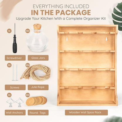 Byers Choice TX Pine Wooden Spice Rack Organizer - Antique Kitchen Spice Jar Holder | Wall-Mount or Cabinet Use