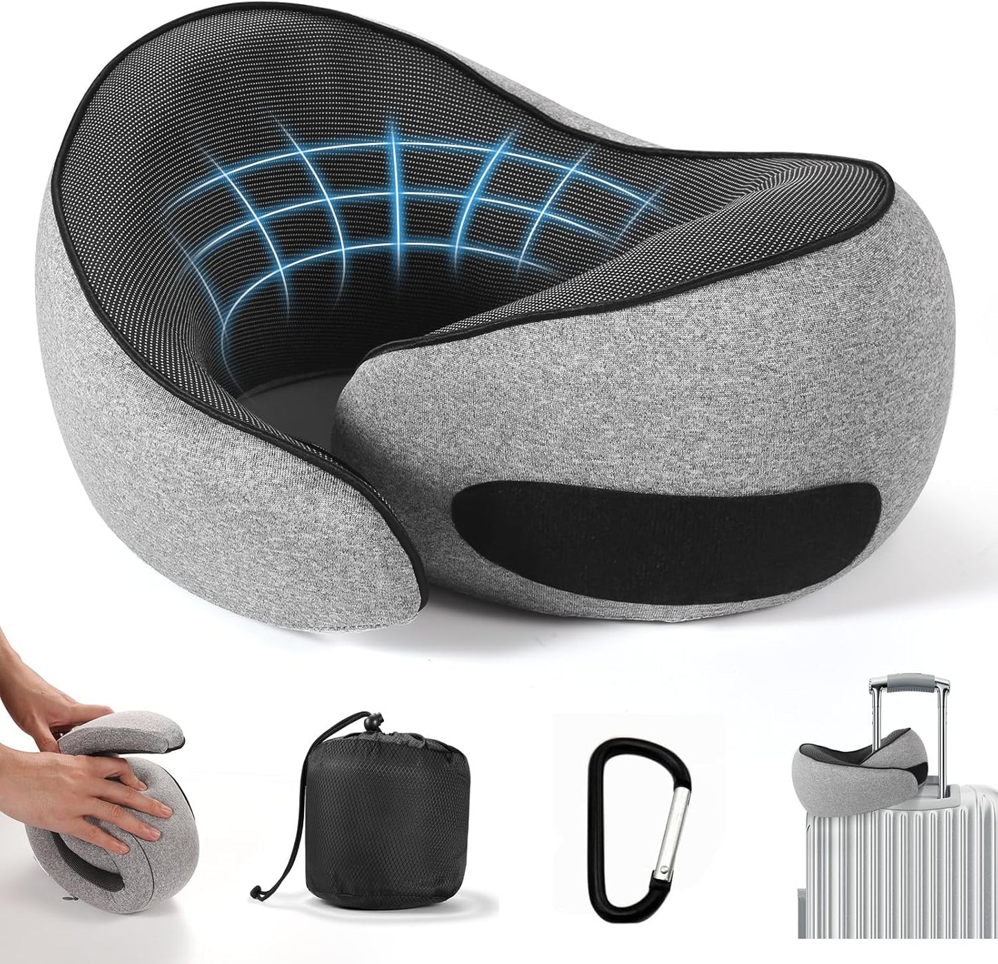 SZXYX Travel Pillow - 100% Pure Memory Foam Neck Support | Comfortable, Breathable Cover, 360° Support, Dark Grey