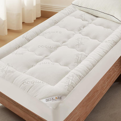BEDLORE Twin XL Mattress Topper - Soft Bamboo Viscose Pillow Top for Deep Pocket Comfort | Ideal for College Dorms