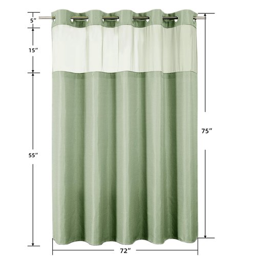 Colorful Star No Hook Shower Curtain with Snap in Fabric Liner, Waffle Weave Heavy Duty Thick Shower Curtains with Mesh Top Window, Hotel Style Waterproof Bathroom Curtain Set, 72'' x 75'', Sage Green