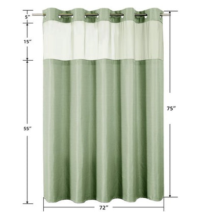 Colorful Star No Hook Shower Curtain with Snap in Fabric Liner, Waffle Weave Heavy Duty Thick Shower Curtains with Mesh Top Window, Hotel Style Waterproof Bathroom Curtain Set, 72'' x 75'', Sage Green