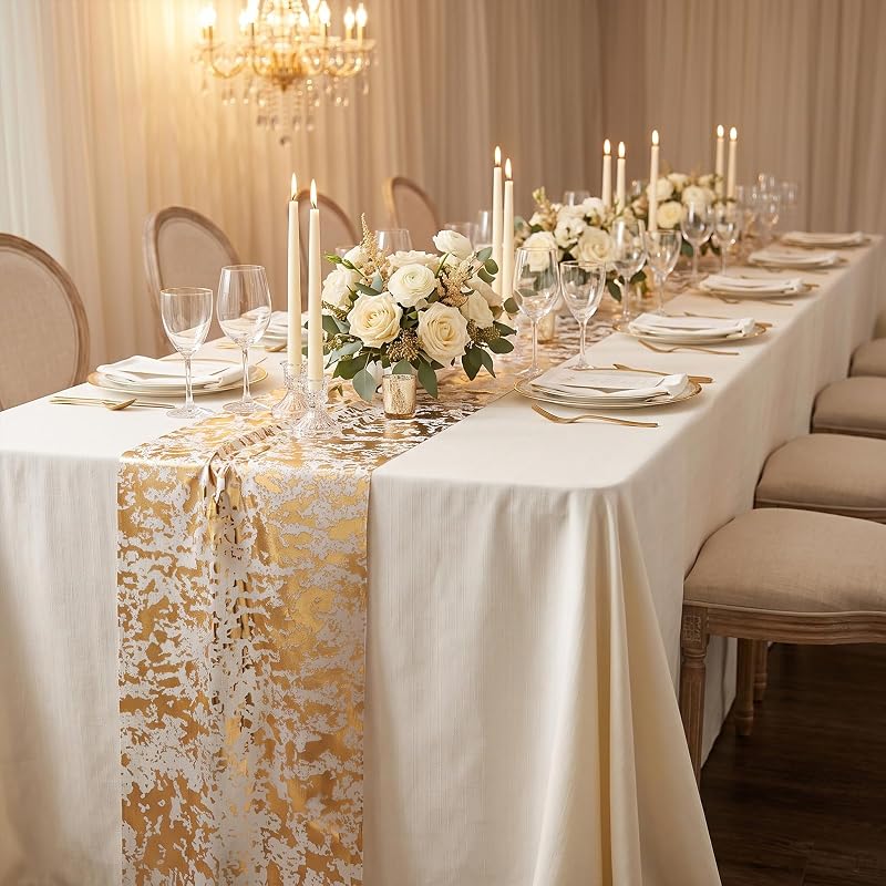 Gold Table Runner 2 Pcs 9FT Sequin Glitter Mesh - Variation: Gold+9FTx2