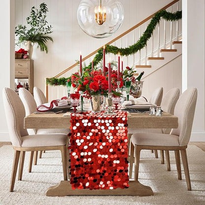 VHH Red Sequin Table Runner 12 x 108 Inches - Glitter Ribbon for Wedding Party
