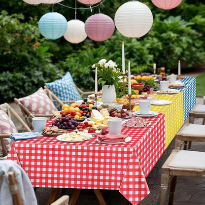 Gingham Tablecloths by [Brand Name] - 8 Pack Disposable Plastic Rectangle Covers | 54 x 108 Inches for Spring Events