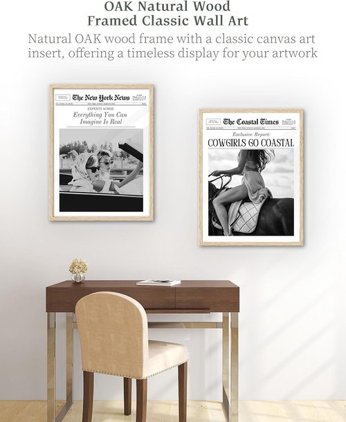 iHery Framed Newspaper Wall Art - "Everything You Can Imagine Is Real" | Natural Oak Wood 12x16in Canvas Decor for Bedroom & Living Room