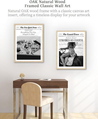 iHery Framed Newspaper Wall Art - "Everything You Can Imagine Is Real" | Natural Oak Wood 12x16in Canvas Decor for Bedroom & Living Room