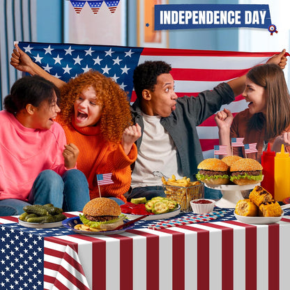 OHOME 4th of July Decorations - Patriotic American Flag Tablecloth for Outdoor Parties | 54"x108", 2 Pack