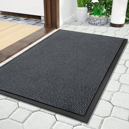 Yimobra Front Door Mat Outside Entrance, All-Season Waterproof Welcome Matt Outdoor Indoor, All-Weather Non-Slip Doormat, Low Profile, Easy Clean Patio Porch Entryway Mat, 29.5x17, Grey