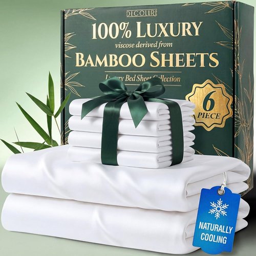 Decolure King Size Bamboo Viscose Sheets - Luxury 6 Pc Naturally Cooling Bed Set | Ultra Soft, Deep 17" Pockets, Oeko Tex Standard (White)