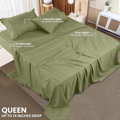 Utopia Bedding Queen Size Sheet Set - Soft & Breathable Microfiber, 4-Piece in Olive | Oeko-Tex Certified