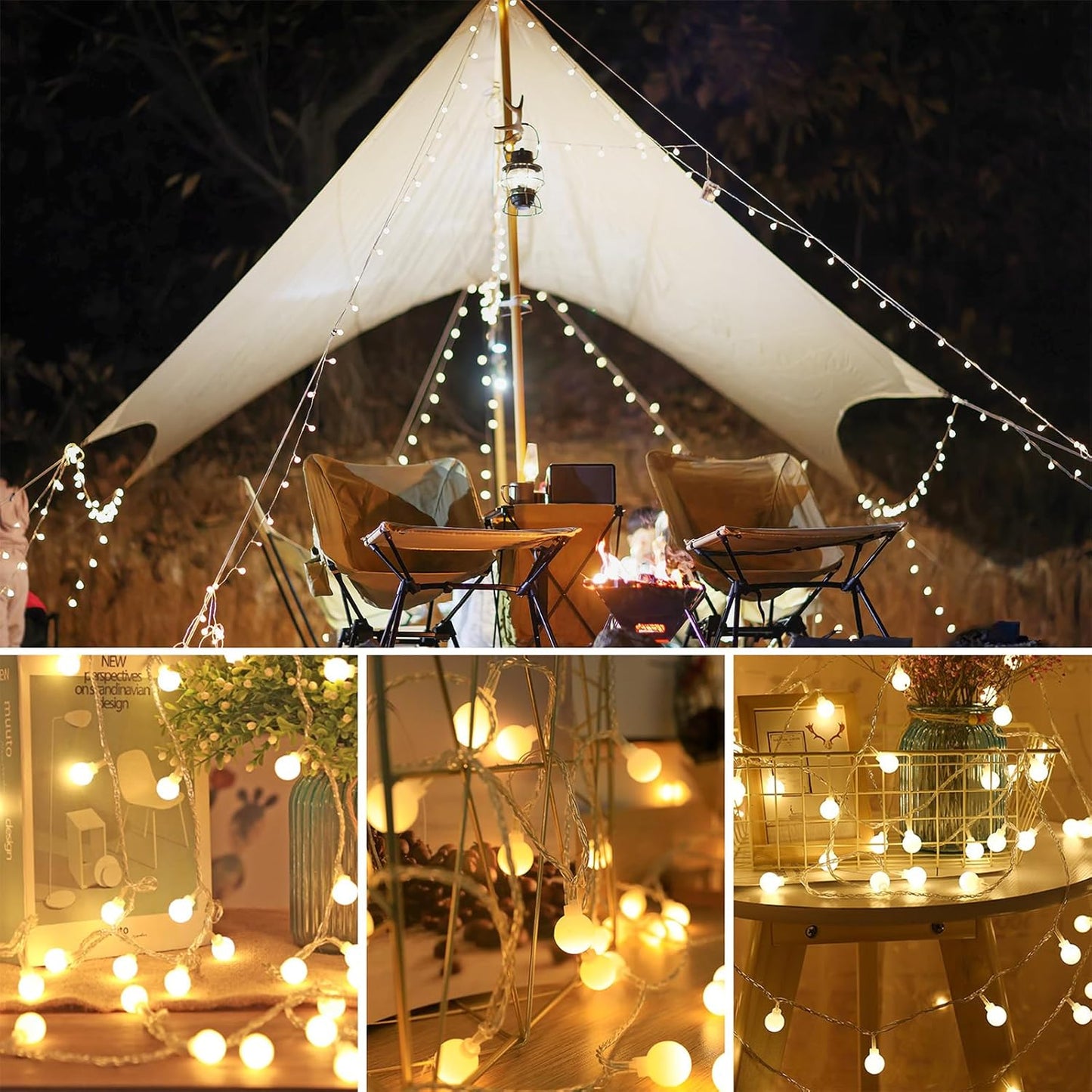 WERTIOO Globe String Lights - 33ft 100 LED Battery Operated Lights with Remote & Timer | Warm White for Indoor & Outdoor Use