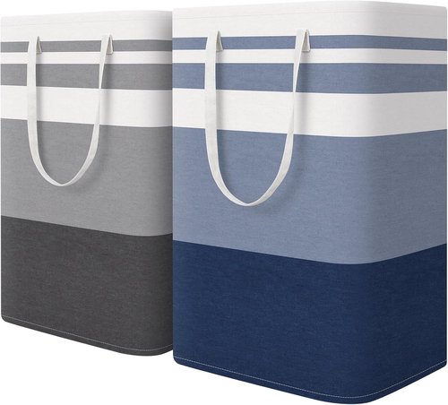 HomeHacks Large Waterproof Laundry Baskets - Collapsible Hampers with Reinforced Handles | Grey & Blue, 75L Each