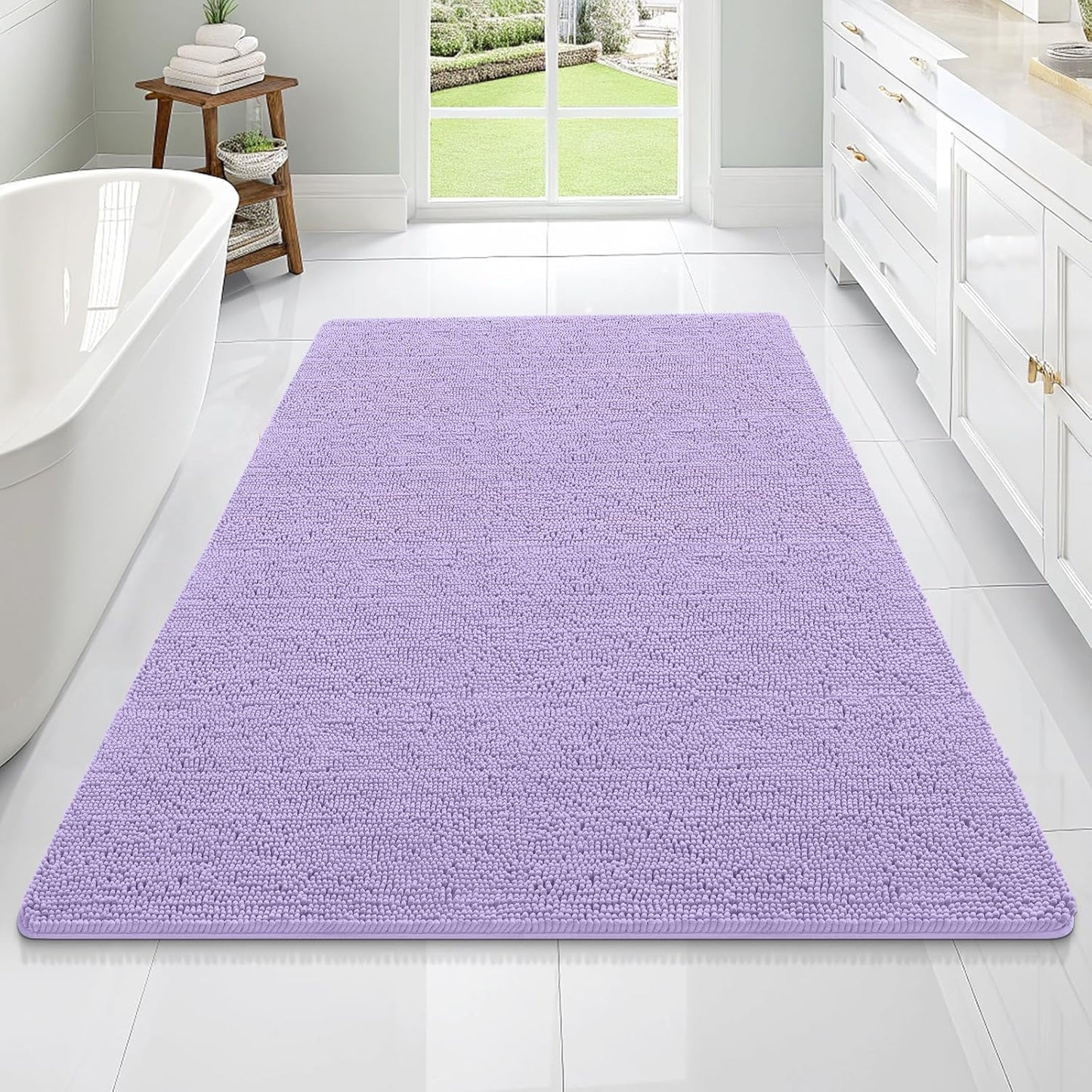OLANLY Large Bathroom Rugs - Extra Soft Chenille Bath Mats | Quick Dry, Machine Washable, Lavender 70x46