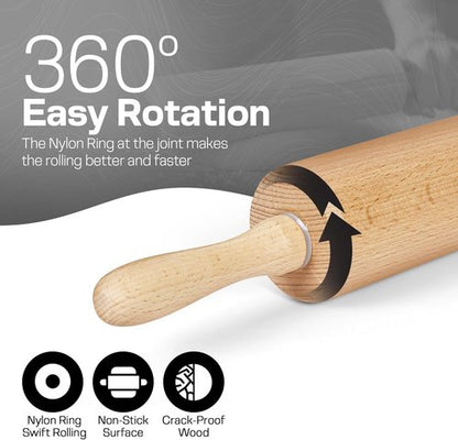 Classic Beech Wood Rolling Pin by [Brand Name] - 17.6 Inch Ergonomic Dough Roller for Baking Pizza, Pastry, and Cookies