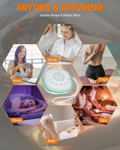 White Noise Sound Machine by [Brand Name] - Portable Sleep Aid with 20 Soothing Sounds & Night Light