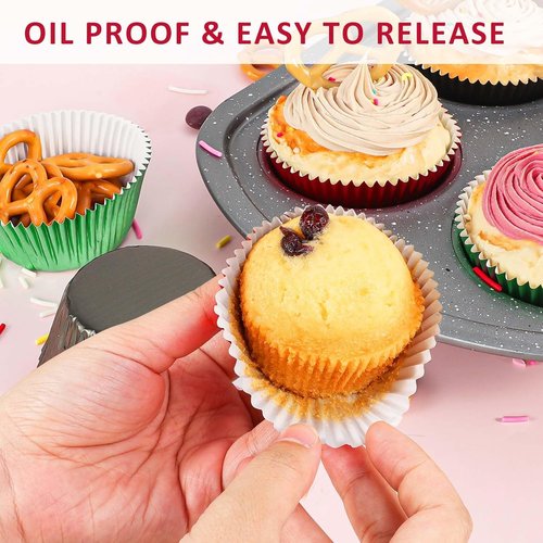 Caperci Red Foil Cupcake Liners - Premium Greaseproof Baking Cups, Standard Size, 150-Pack