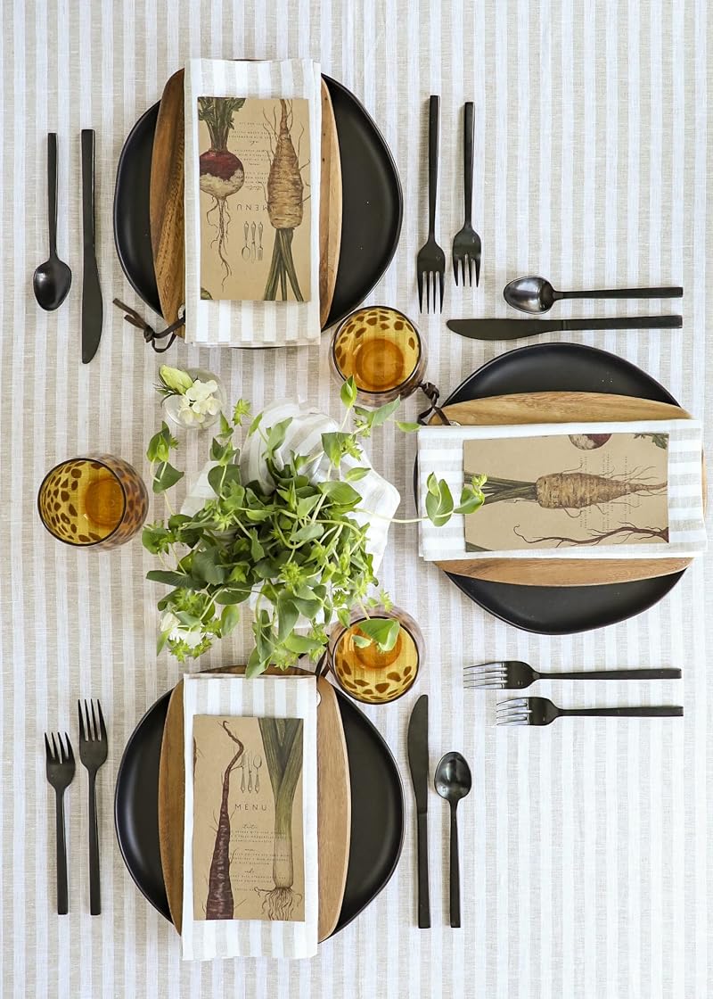Solino Home 100% Linen Dinner Napkins Set of 4 - Natural & White 20 x 20 in (Variation: 01: Natural & White+20" x 20" Set of 4)