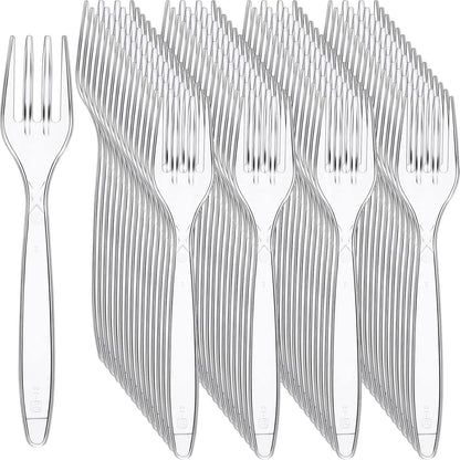 Potchen Heavy-Duty Clear Disposable Plastic Forks - 1000 Pcs Bulk Cutlery for Parties & Picnics | 5.8 Inches