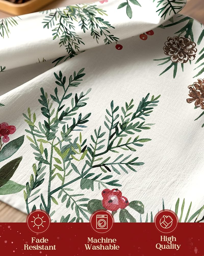 Miss Adola Holly Pine 13x48 Inch Christmas Table Runner - Watercolor Berries