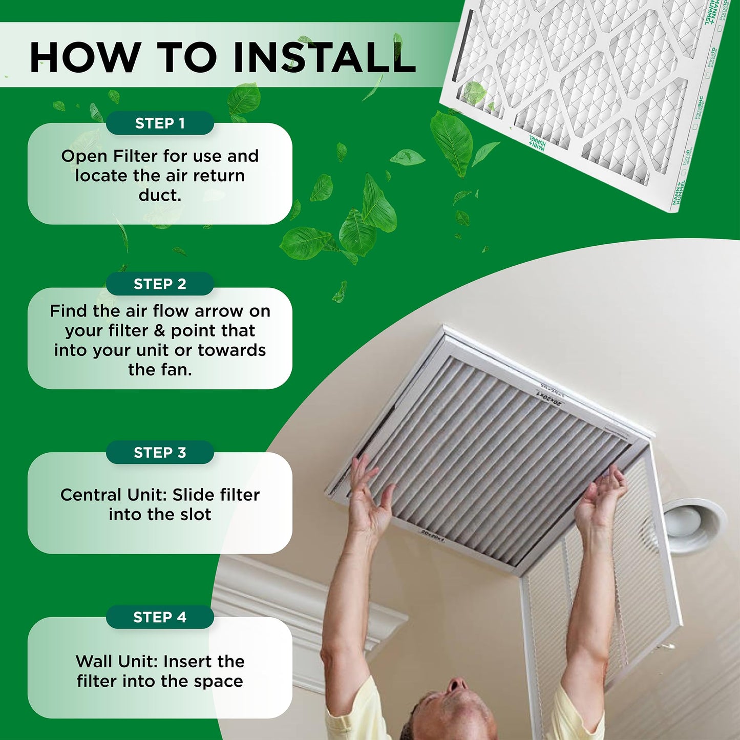 Mann+Hummel 16x20x1 MERV 8 Pleated HVAC AC Furnace Air Filters. Case of 12. (Exact Size: 15.5 x 19.5 x 0.75 Inches)