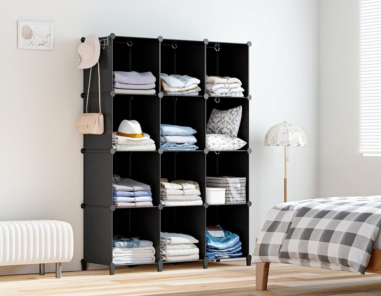 Closet Organizers - Skiennix 12 Cube Storage Organizer for Kids & Adults | Portable Black Shelves