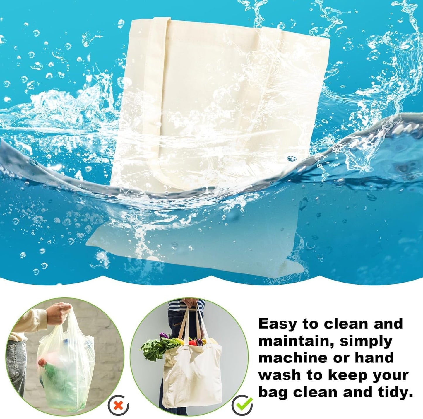 Skiennix Canvas Tote Bag - Set of 4 Reusable Cotton Grocery Bags with Handles for Crafts & Gifts