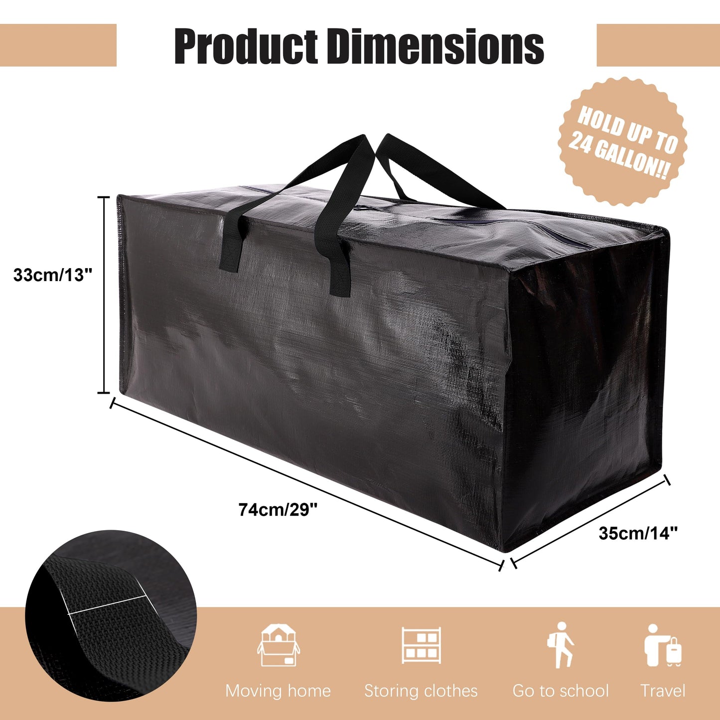 NATURELUX Heavy Duty Moving Bags with Backpack Straps and Strong Handles, Alternative to Moving Boxes and Storage Totes for Dorm Room Essentials, 12 Pack, Black