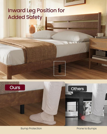 Queen Bed Frame with Headboard Storage & Charging Station - VASAGLE Coffee Brown, 1100 lb Capacity