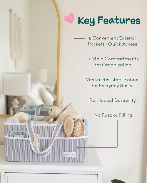 Lily Miles Baby Diaper Caddy Organizer - Large Tote for Newborn Essentials | Perfect Baby Shower Gift