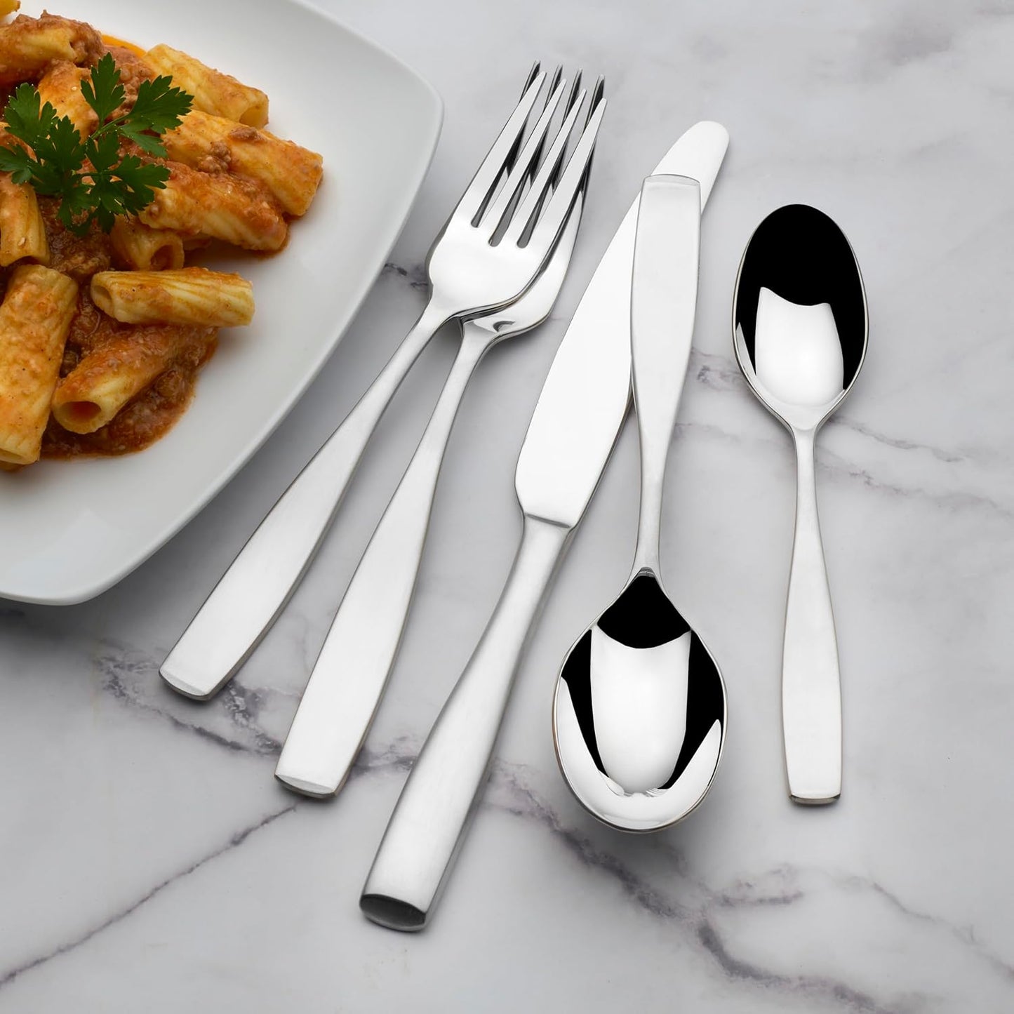 Mikasa Satin Loft 65-Piece Flatware Set - Elegant 18/10 Stainless Steel for 12 | Durable Silverware Set