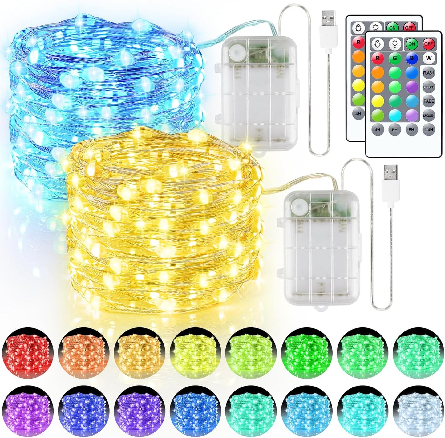StarryEver Fairy Lights - 33ft 100LED Color Changing String Lights | Battery Operated, Waterproof, Remote Timer